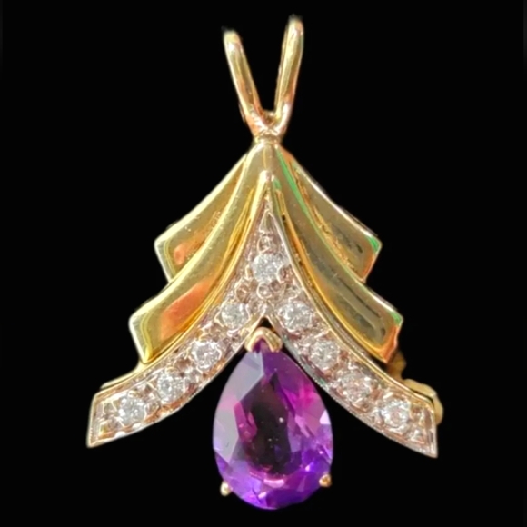 Pendant Amethyst Diamond 14k Yellow Gold  Charm 4.7 grams - Picture 1 of 16